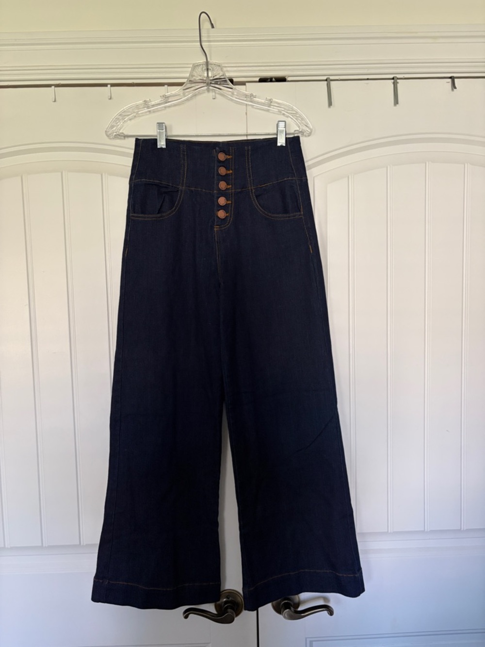 Black Label Dark Blue High-Rise Wide Leg Jeans with Button Fly